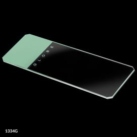 Microscope Slides, Glass, 25 x 75mm, 45° Beveled Edges, Clipped Corners, Green Frosted