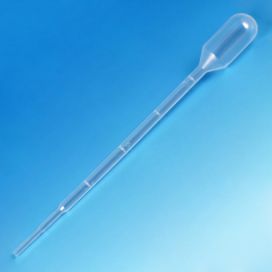 Transfer Pipet, 3.0mL, Small Bulb, Graduated to 1mL, 140mm, STERILE, 20/Bag, 20 bags/Case