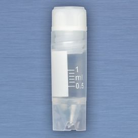 CryoClear Vials, 1.0mL, STERILE, Internal Threads, Attached Screwcap with Co-Molded Thermoplastic Elastomer (TPE) Sealing Layer, Conical Bottom, Self-Standing, Printed Graduations, Writing Space and Barcode