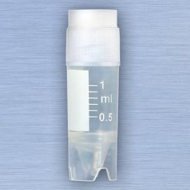 CryoClear Vials, 1.0mL, STERILE, External Threads, Attached Screwcap with Co-Molded Thermoplastic Elastomer (TPE) Sealing Layer, Conical Bottom, Self-Standing, Printed Graduations, Writing Space and Barcode