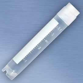 CryoClear tubes, 4.0mL, STERILE, External Threads, Attached Screwcap with Co-Molded Thermoplastic Elastomer (TPE) Sealing Layer, Round Bottom, Self-Standing, Printed Graduations, Writing Space and Barcode