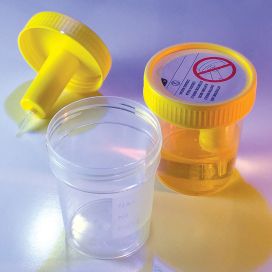 Urine Collection Cup with Integrated Transfer Device, 4oz (120mL), Graduated to 100mL, STERILE, Bulk