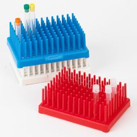 Peg Tube Rack, Reinforced PP, 13mm, 96-Place (117 Pegs), Blue