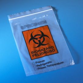 Bag, Biohazard Specimen Transport, 6" x 9", Ziplock with Document Pouch