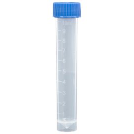 Transport Tube, 10mL, with Separate Blue Screw Cap, PP, Conical Bottom, Self-Standing, Molded Graduations