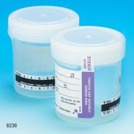 Drug Test Container, 90mL, Wide Mouth, Attached White Screwcap, STERILE, Tab-Seal Patient ID Label & Celsius Thermometer Strip, PP