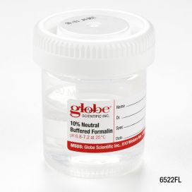 Pre-Filled Click Close Container: 60mL (2oz), PP, Filled with 30mL of 10% Neutral Buffered Formalin, Attached Hazard Label, 24/CariPak, 4 CariPaks/Case