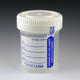 Container: Tite-Rite, 60mL (2oz), PP, STERILE, Attached White Screw Cap, ID Label with Tab Seal, Graduated