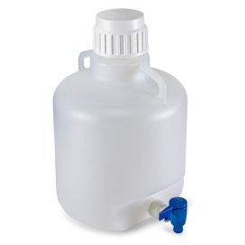 Carboys, Round with Spigot and Handles, LDPE, White PP Screwcap, 10 Liter, Molded Graduations