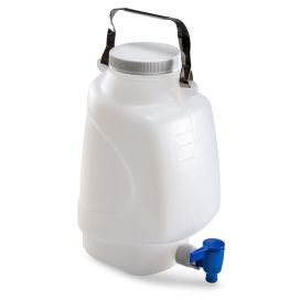 Carboys, Rectangular with Spigot and Handle, HDPE, White PP Screwcap, 5 Liter, Molded Graduations