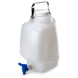 Carboys, Rectangular with Spigot and Handle, PP, White PP Screwcap, 10 Liter, Molded Graduations, Autoclavable