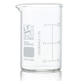 30mL Beaker, Globe Glass, Low Form Griffin Style, 12/Box, 48/Case