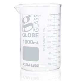 1000mL Beaker, Globe Glass, Low Form Griffin Style, 6/Box, 24/Case