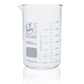 4000mL Beaker, Globe Glass, Low Form Griffin Style, EACH, 6/Case