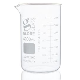 4000mL Beaker, Globe Glass, Low Form Griffin Style, Heavy Duty, Dual Graduations, 1/Pack