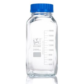 2000mL  Square Media Bottle, Wide Mouth, Globe Glass, GL80 Screw Cap, Dual Graduations, 10/Pack