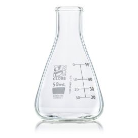 50mL Erlenmeyer Flask, Globe Glass, Narrow Mouth, 12/Box, 48/Case