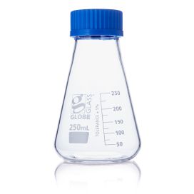 250mL Erlenmeyer Flask, Globe Glass, Screw Cap, 6/Box, 12/Case