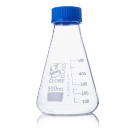 500mL Erlenmeyer Flask, Globe Glass, Screw Cap, 6/Box