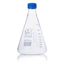 2000mL Erlenmeyer Flask, Globe Glass, Screw Cap, EACH, 2/Case