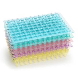 0.2mL 96-Well PCR Plate, No Skirt, Flat Top, Assorted Colors (Blue, Red, Green, Yellow and Violet)